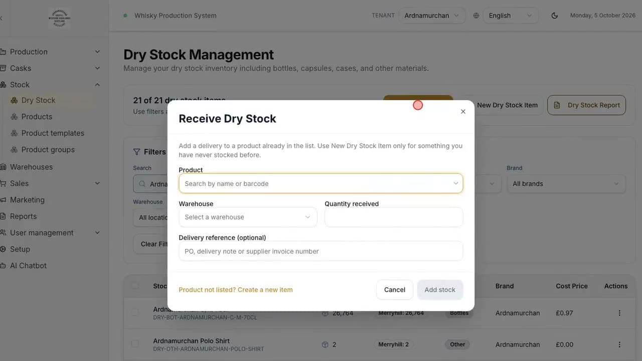 Dry Stock Management